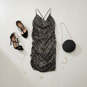 Forever 21 Cheetah Print Ruched Mini Dress | Black Cream Slip Dress Size S